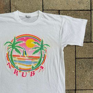 Vintage ARUBA Island Boy 1991 Retro Single Stitch White T Shirt Size Medium READ